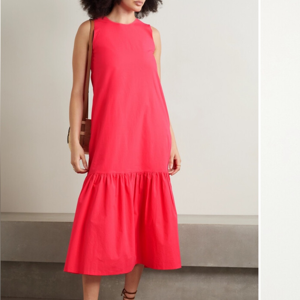 The Frankie Shop Gathered Tiered Poplin Midi Dress - Pink